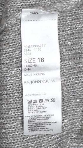 RJR John Rocha Women's Grey Sequin V-Neck Pullover Jumper Size 18