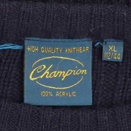 Champion Men’s Blue XL Rib Knit Acrylic Crew Neck Jumper