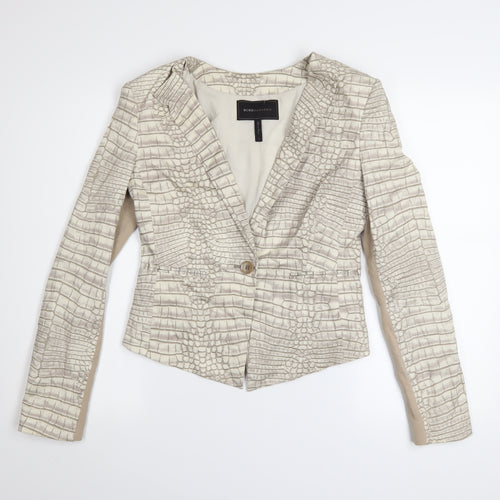 BCBGMAXAZRIA Women's Beige Croc Print Cotton Blend Blazer Jacket Size S
