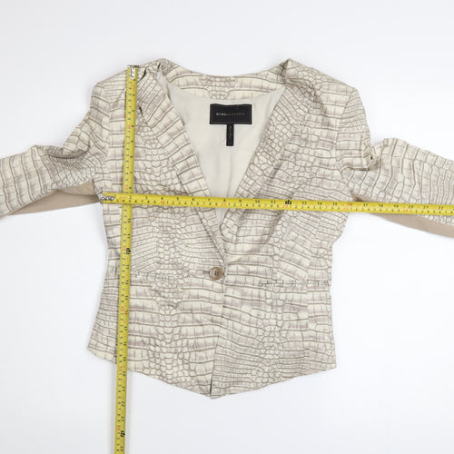BCBGMAXAZRIA Women's Beige Croc Print Cotton Blend Blazer Jacket Size S