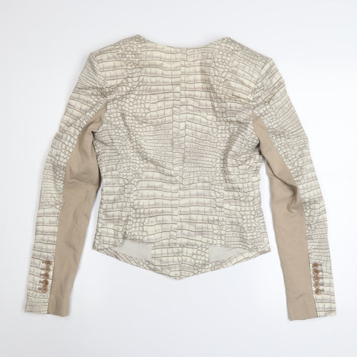 BCBGMAXAZRIA Women's Beige Croc Print Cotton Blend Blazer Jacket Size S