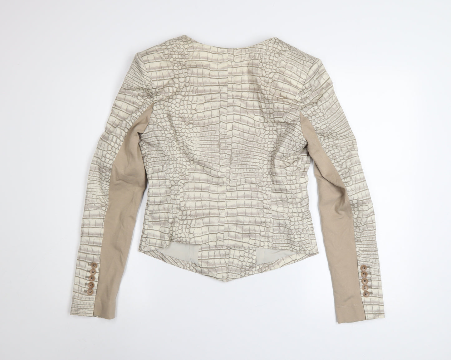 BCBGMAXAZRIA Women's Beige Croc Print Cotton Blend Blazer Jacket Size S