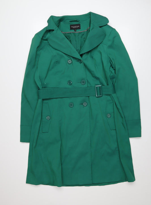 Debenhams Women's Green Trench Coat Size 16 Belted Mid-Length Classic Style