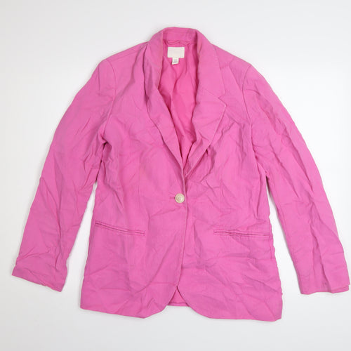 H&M Women’s Pink Blazer XS Regular Fit Single Button Cotton Feel
