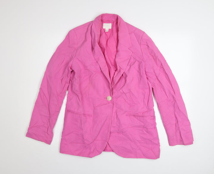 H&M Women’s Pink Blazer XS Regular Fit Single Button Cotton Feel