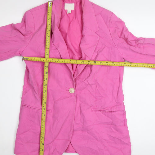 H&M Women’s Pink Blazer XS Regular Fit Single Button Cotton Feel