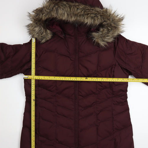 Lands' End Womens Red Down Puffer Jacket L Fur Hood Winter Coat