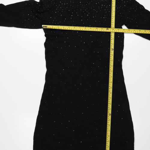 Monsoon Women Black Beaded Shift Dress Size 10 3/4 Sleeve