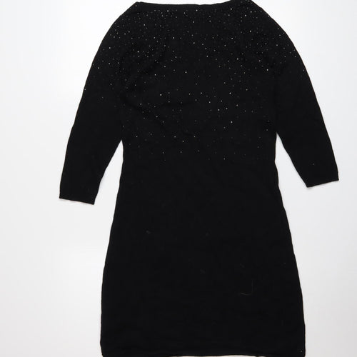 Monsoon Women Black Beaded Shift Dress Size 10 3/4 Sleeve