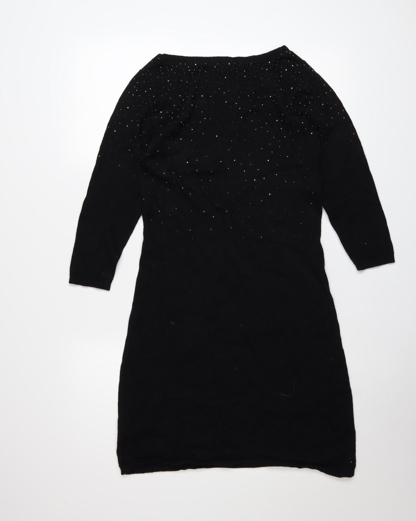 Monsoon Women Black Beaded Shift Dress Size 10 3/4 Sleeve
