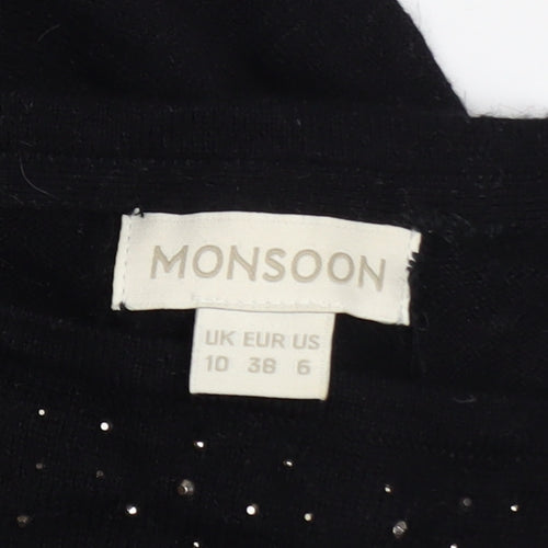 Monsoon Women Black Beaded Shift Dress Size 10 3/4 Sleeve