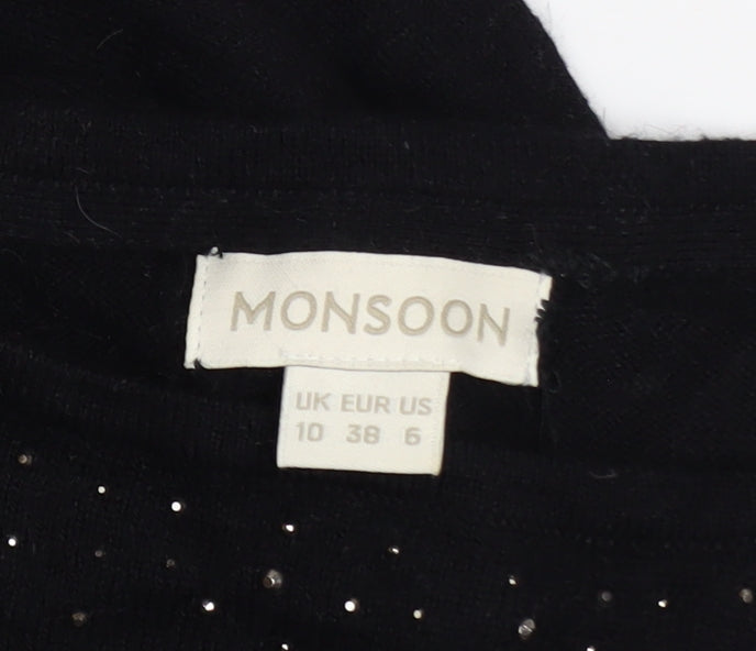 Monsoon Women Black Beaded Shift Dress Size 10 3/4 Sleeve