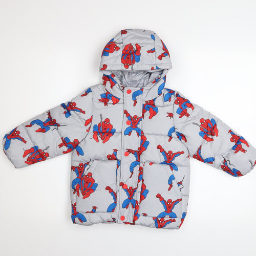 Marks and Spencer Boys Grey Spider-Man Puffer Jacket 2-3 Years Hooded Winter Coat
