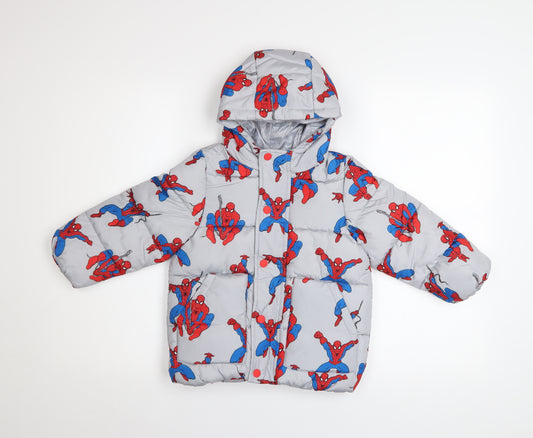 Marks and Spencer Boys Grey Spider-Man Puffer Jacket 2-3 Years Hooded Winter Coat