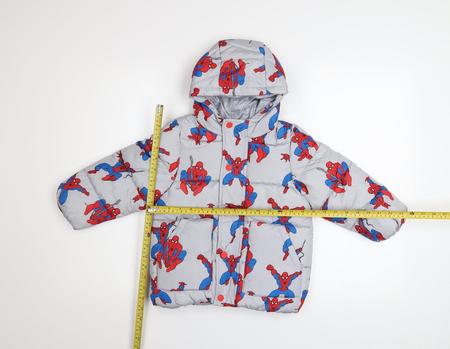 Marks and Spencer Boys Grey Spider-Man Puffer Jacket 2-3 Years Hooded Winter Coat