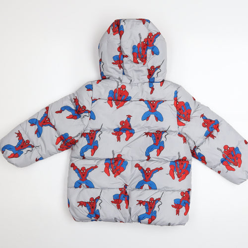 Marks and Spencer Boys Grey Spider-Man Puffer Jacket 2-3 Years Hooded Winter Coat