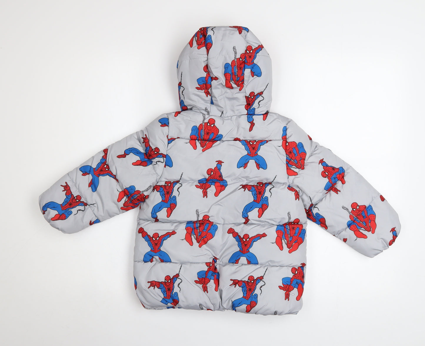Marks and Spencer Boys Grey Spider-Man Puffer Jacket 2-3 Years Hooded Winter Coat