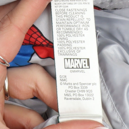Marks and Spencer Boys Grey Spider-Man Puffer Jacket 2-3 Years Hooded Winter Coat