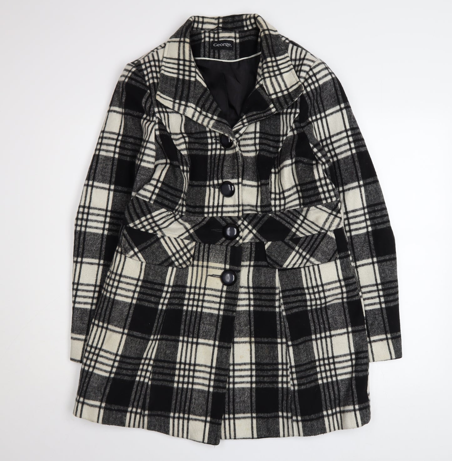 George Women’s Black Check Wool Blend Mid-Length Coat Size 14