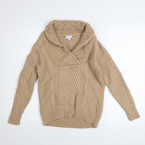 Reiss Women Beige XS Cable-Knit Cashmere Blend Cowl Neck Jumper