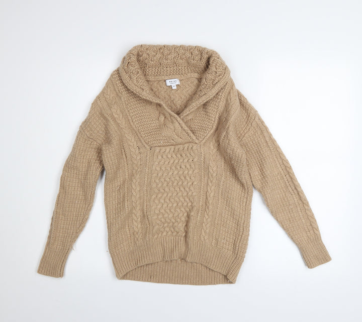 Reiss Women Beige XS Cable-Knit Cashmere Blend Cowl Neck Jumper