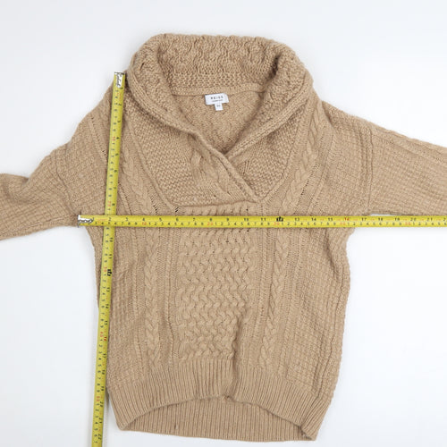 Reiss Women Beige XS Cable-Knit Cashmere Blend Cowl Neck Jumper