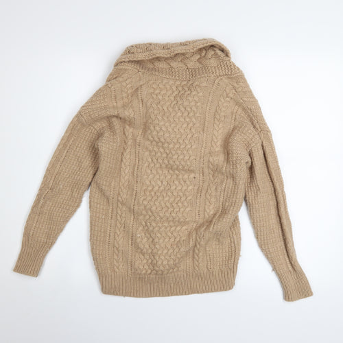 Reiss Women Beige XS Cable-Knit Cashmere Blend Cowl Neck Jumper