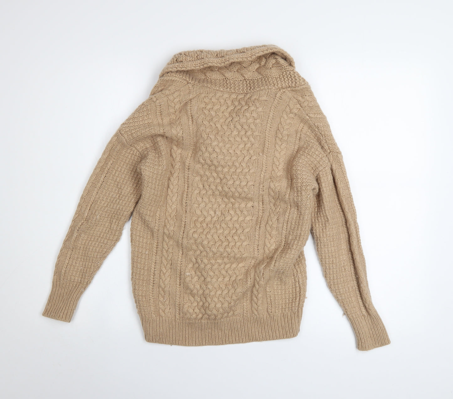 Reiss Women Beige XS Cable-Knit Cashmere Blend Cowl Neck Jumper