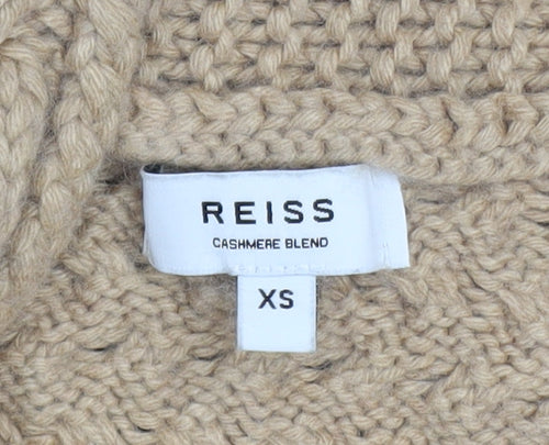 Reiss Women Beige XS Cable-Knit Cashmere Blend Cowl Neck Jumper