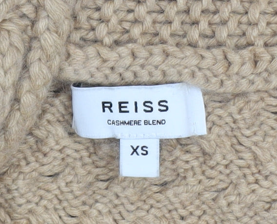 Reiss Women Beige XS Cable-Knit Cashmere Blend Cowl Neck Jumper