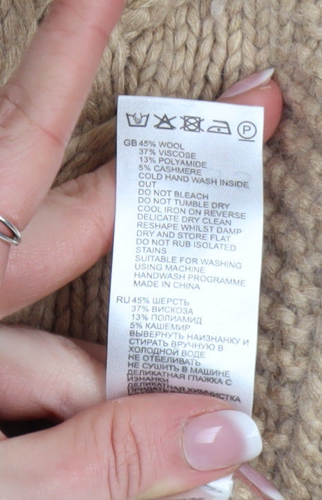 Reiss Women Beige XS Cable-Knit Cashmere Blend Cowl Neck Jumper