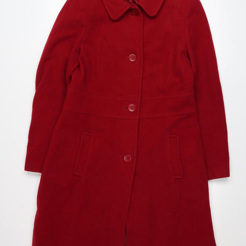 Debenhams Women Red Wool Long Overcoat Size 14