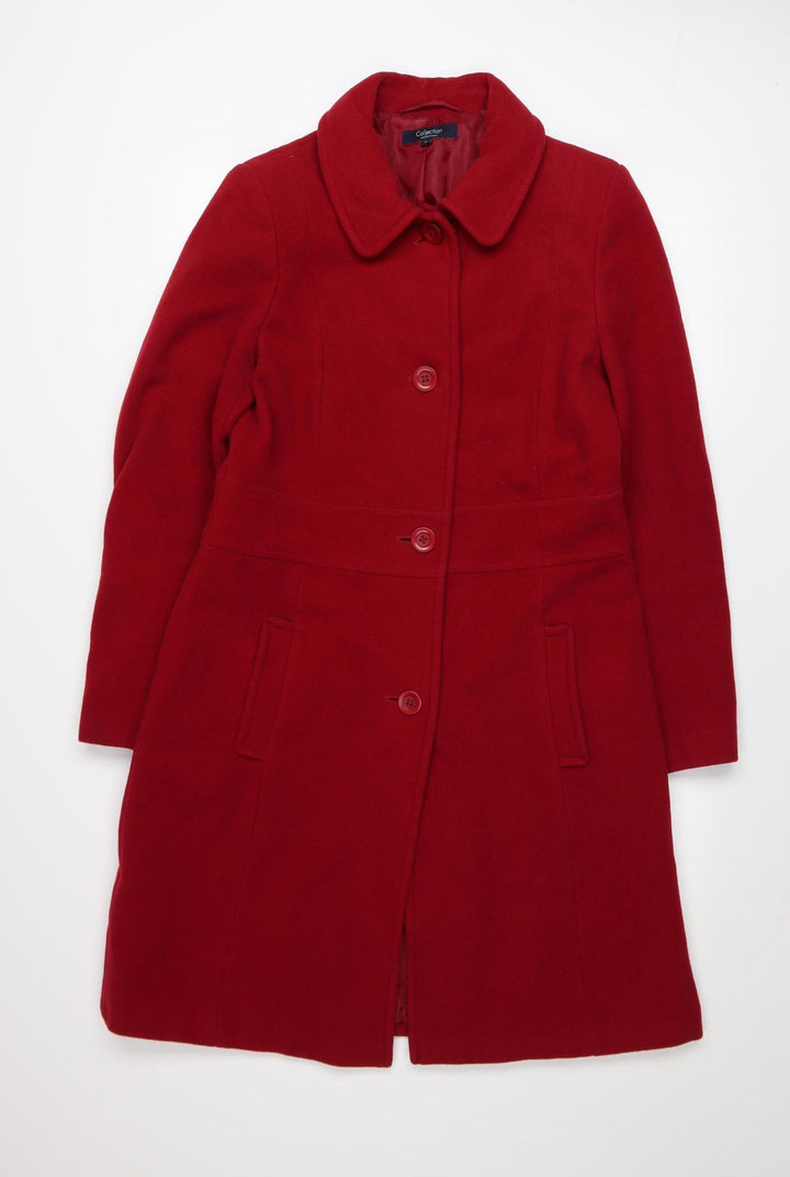 Debenhams Women Red Wool Long Overcoat Size 14