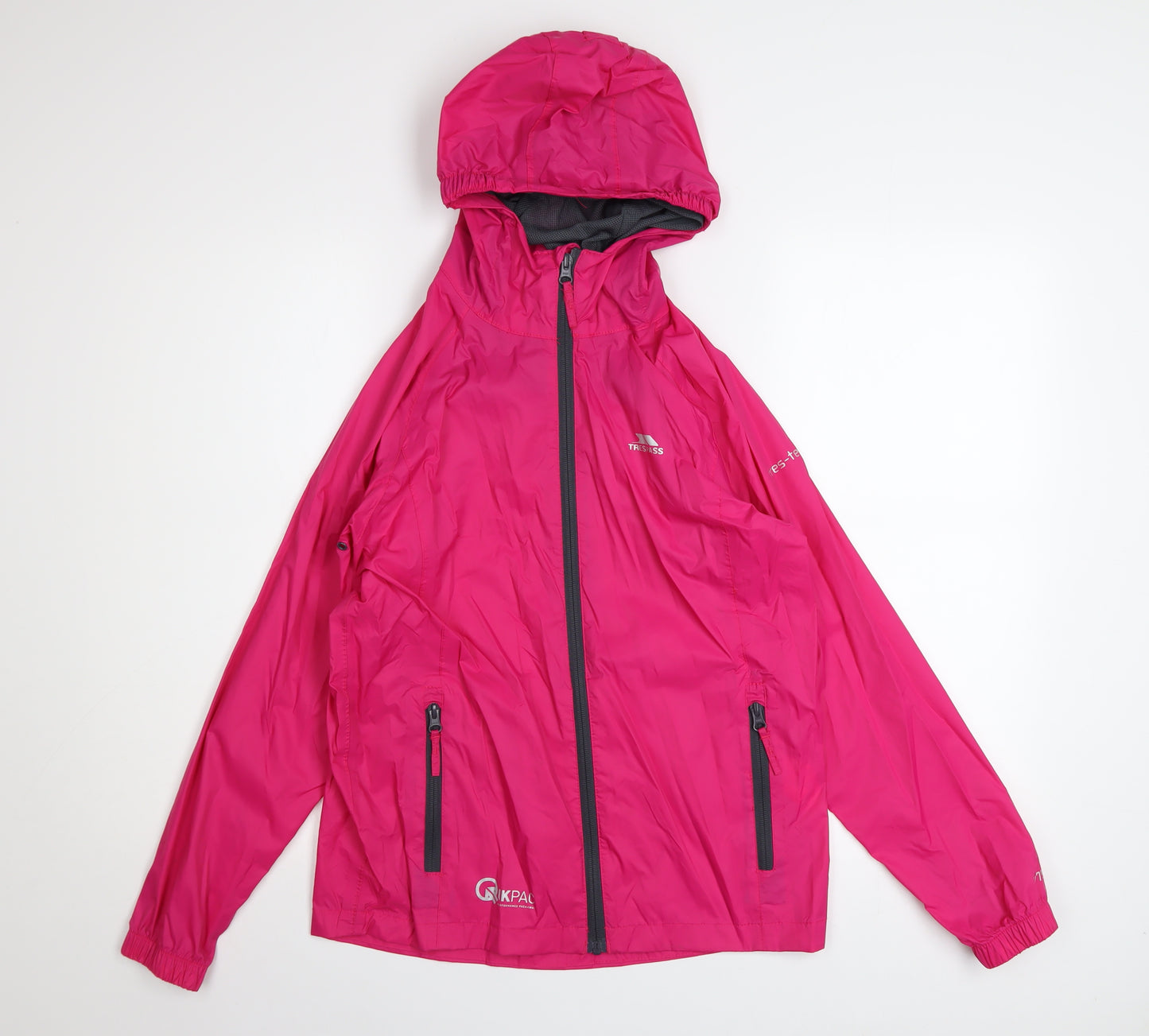 Trespass Girls Pink Waterproof Hooded Rain Coat Jacket 11-12 Years