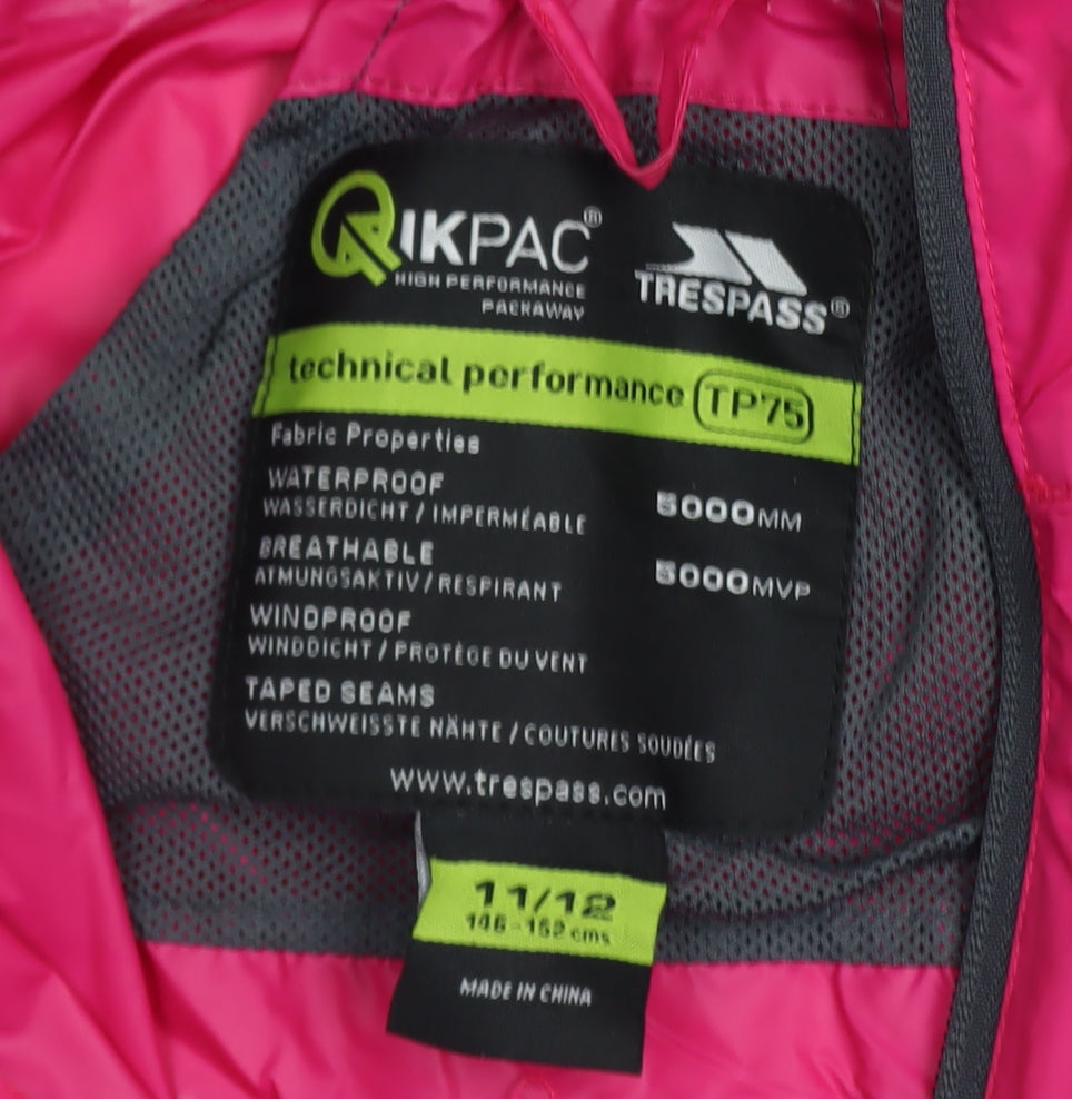 Trespass Girls Pink Waterproof Hooded Rain Coat Jacket 11-12 Years
