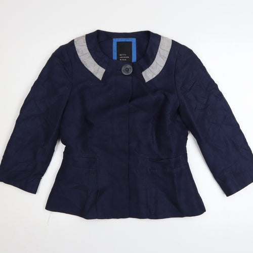Betty Jackson Black Women's Blue Linen Blend Blazer Size 8