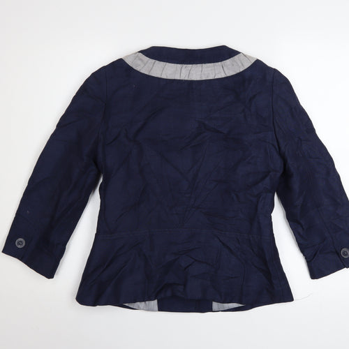 Betty Jackson Black Women's Blue Linen Blend Blazer Size 8