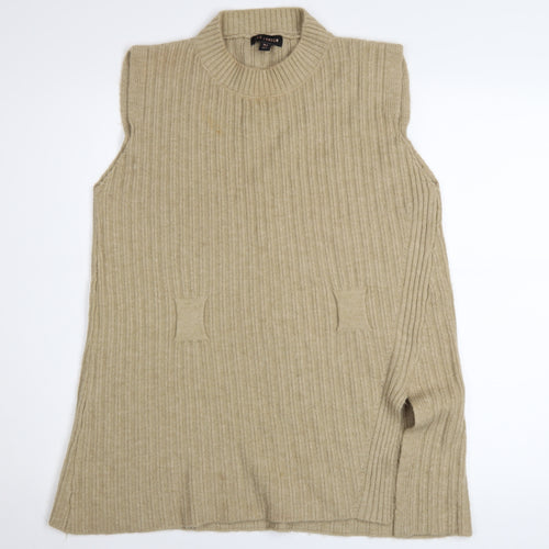 QED London Women's Beige Rib Knit Sleeveless Vest Jumper M