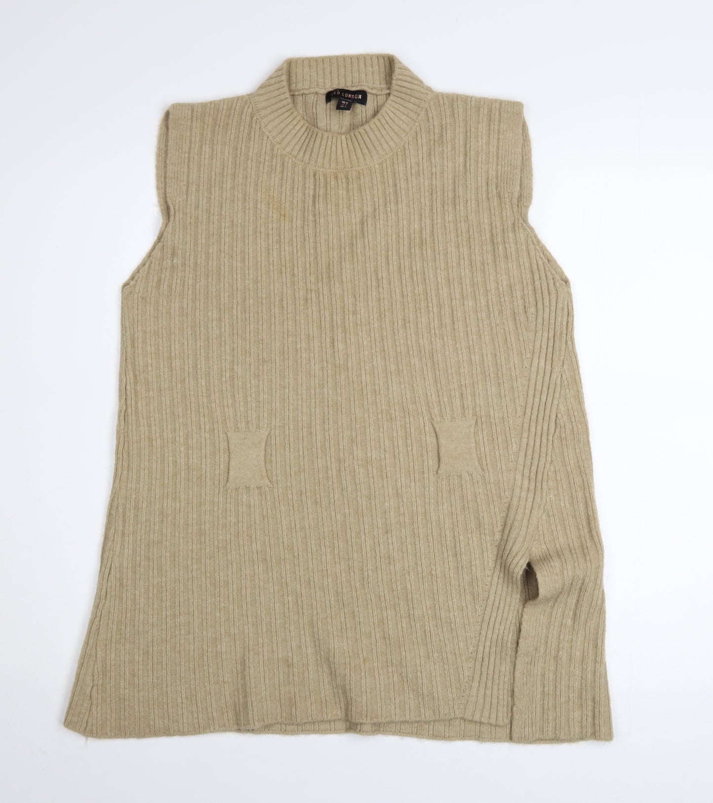 QED London Women's Beige Rib Knit Sleeveless Vest Jumper M