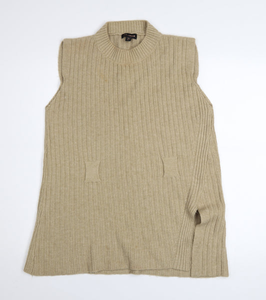 QED London Women's Beige Rib Knit Sleeveless Vest Jumper M