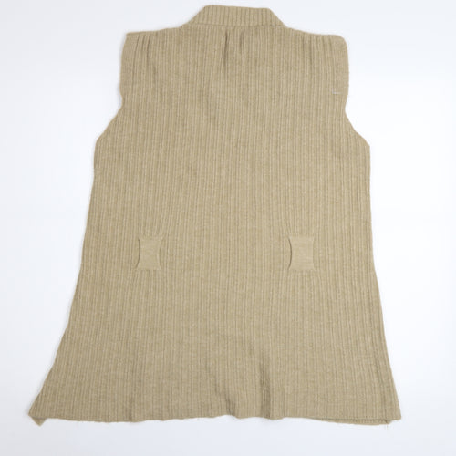 QED London Women's Beige Rib Knit Sleeveless Vest Jumper M