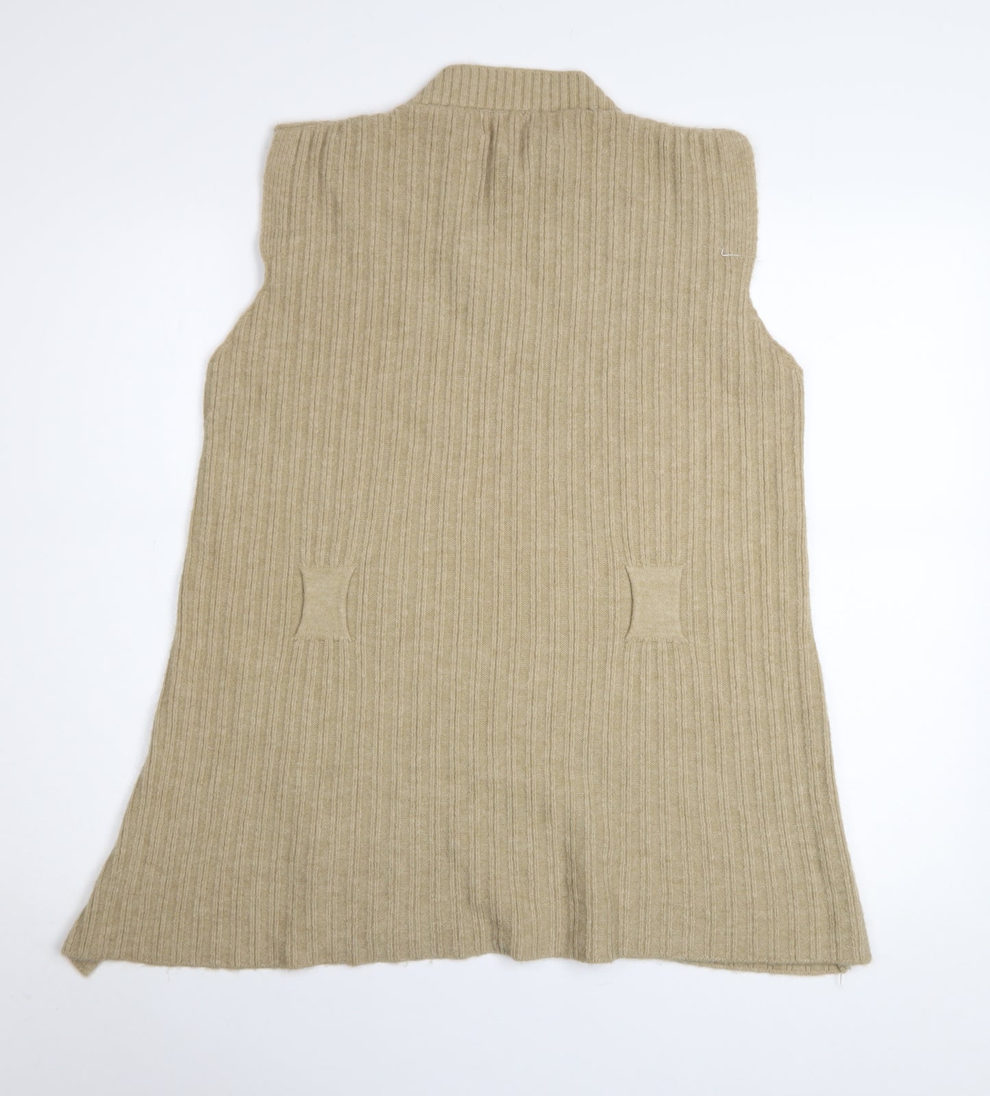 QED London Women's Beige Rib Knit Sleeveless Vest Jumper M