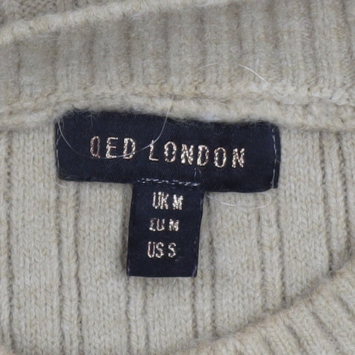 QED London Women's Beige Rib Knit Sleeveless Vest Jumper M