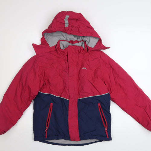 Trespass Girls Pink & Blue Waterproof Hooded Puffer Jacket 9-10 Years