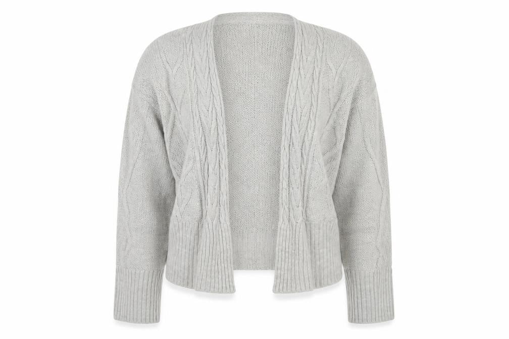 Front view of PRETTYLITTLETHING Women’s Grey Knit Open Cardigan, size M