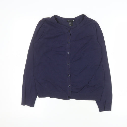 H&M Women Blue Cotton Crew Neck Button Cardigan Size S