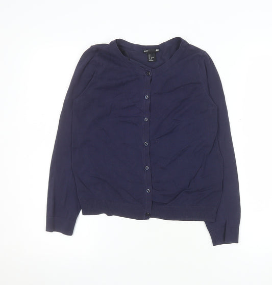 H&M Women Blue Cotton Crew Neck Button Cardigan Size S