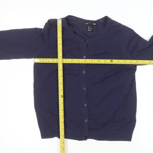 H&M Women Blue Cotton Crew Neck Button Cardigan Size S