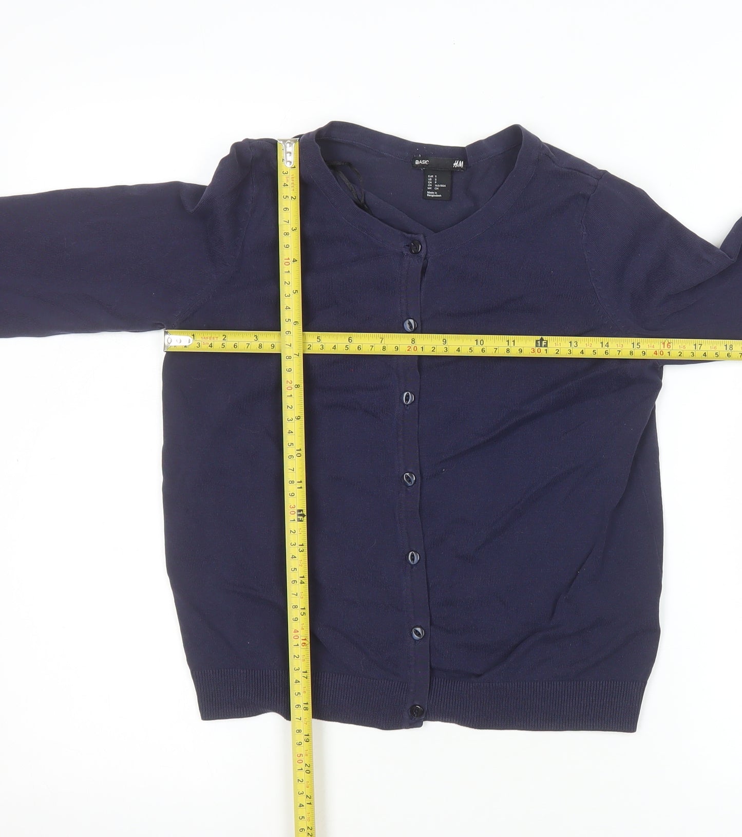 H&M Women Blue Cotton Crew Neck Button Cardigan Size S