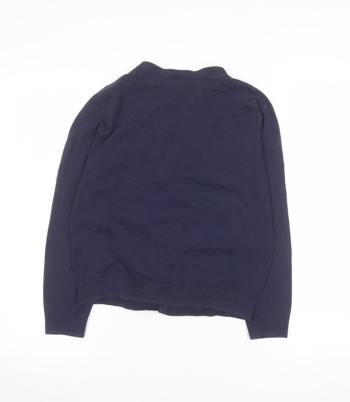 H&M Women Blue Cotton Crew Neck Button Cardigan Size S